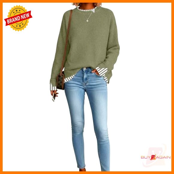 Oversized Knit Pullover Patchwork Ribbed Drop Shoulder Cozy Fall Sweater - Picture 2 of 6